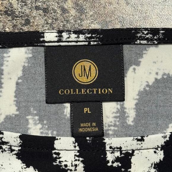 NWT JM Collection Top 3/4 Sleeve Slinky Stretch Abstract Flowy Black White PL - Picture 3 of 7
